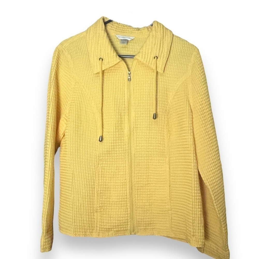Christopher & Banks Yellow Waffle Zip Front Jacket Size Large Fall Spring Casual